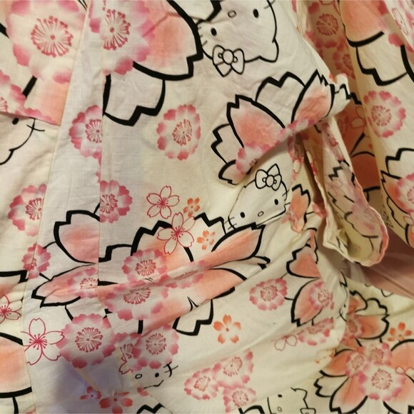 Rare Hello Kitty Pink Sakura Kimono Yukata Geta Women Robe Japan Vintage Retro - Picture 13 of 16